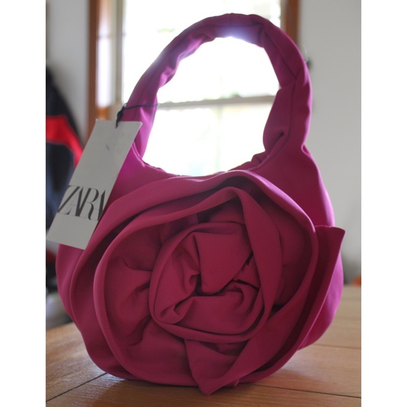 Zara NWT Fuchsia Pink Mini Tote bag with Flower Detail - Picture 7 of 11